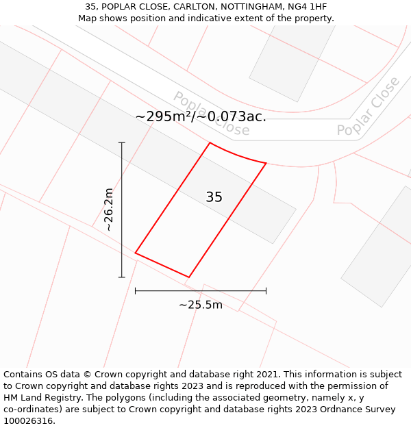 35, POPLAR CLOSE, CARLTON, NOTTINGHAM, NG4 1HF: Plot and title map