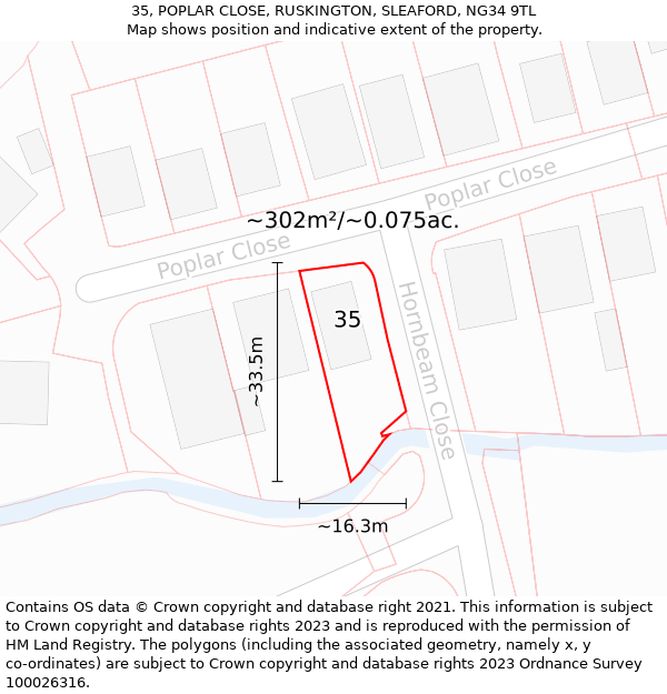 35, POPLAR CLOSE, RUSKINGTON, SLEAFORD, NG34 9TL: Plot and title map