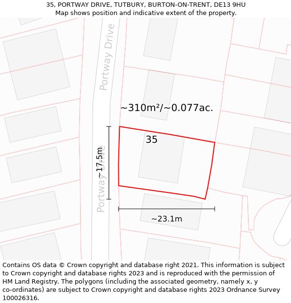 35, PORTWAY DRIVE, TUTBURY, BURTON-ON-TRENT, DE13 9HU: Plot and title map