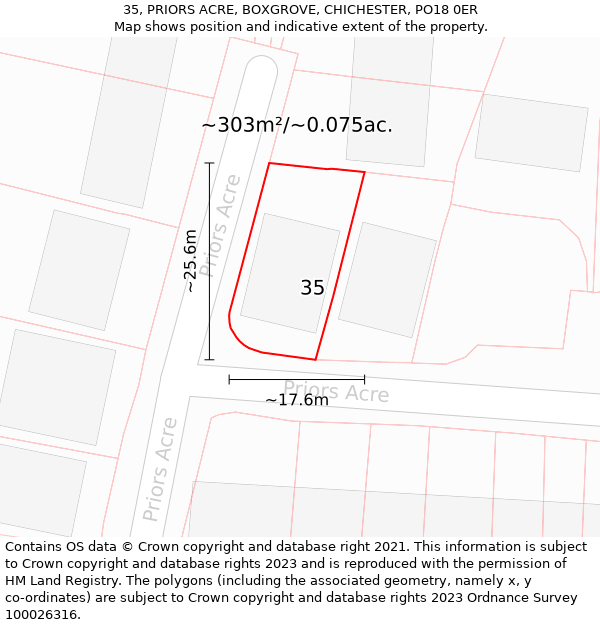 35, PRIORS ACRE, BOXGROVE, CHICHESTER, PO18 0ER: Plot and title map