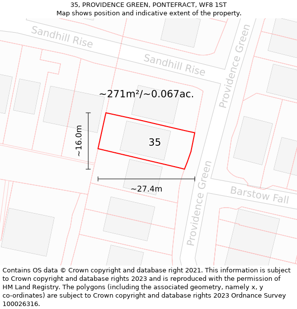 35, PROVIDENCE GREEN, PONTEFRACT, WF8 1ST: Plot and title map