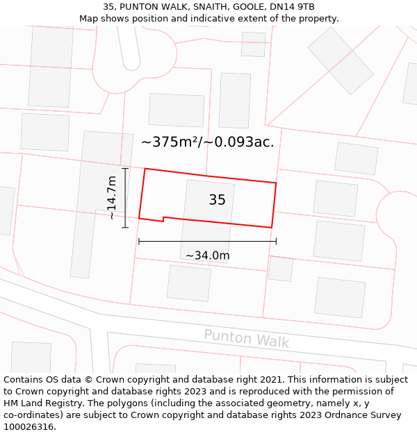 35, PUNTON WALK, SNAITH, GOOLE, DN14 9TB: Plot and title map