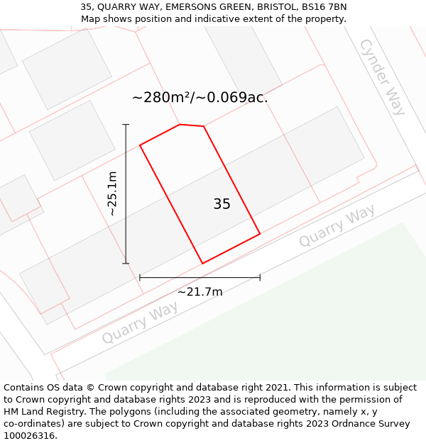 35, QUARRY WAY, EMERSONS GREEN, BRISTOL, BS16 7BN: Plot and title map