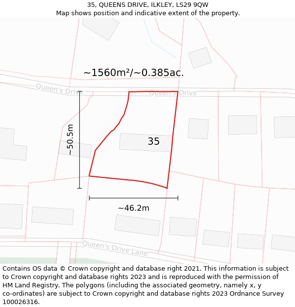 35, QUEENS DRIVE, ILKLEY, LS29 9QW: Plot and title map