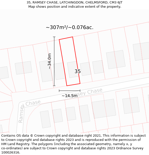 35, RAMSEY CHASE, LATCHINGDON, CHELMSFORD, CM3 6JT: Plot and title map