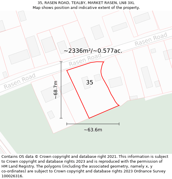 35, RASEN ROAD, TEALBY, MARKET RASEN, LN8 3XL: Plot and title map