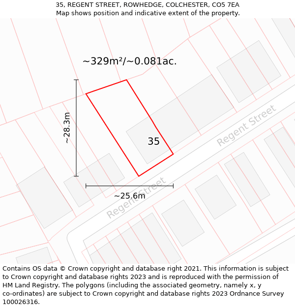 35, REGENT STREET, ROWHEDGE, COLCHESTER, CO5 7EA: Plot and title map