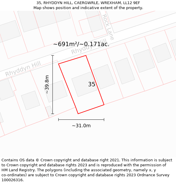 35, RHYDDYN HILL, CAERGWRLE, WREXHAM, LL12 9EF: Plot and title map