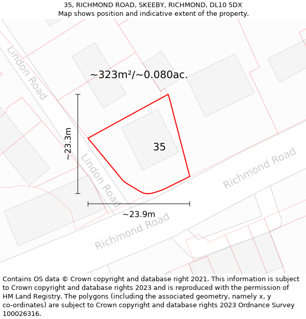 35, RICHMOND ROAD, SKEEBY, RICHMOND, DL10 5DX: Plot and title map