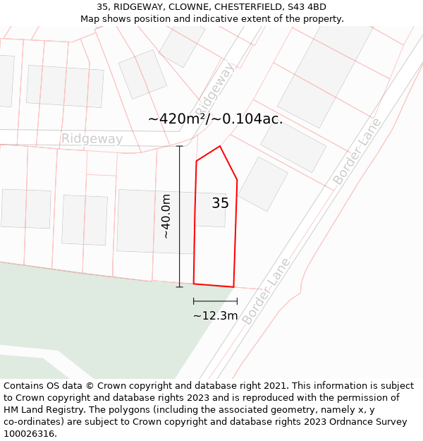 35, RIDGEWAY, CLOWNE, CHESTERFIELD, S43 4BD: Plot and title map