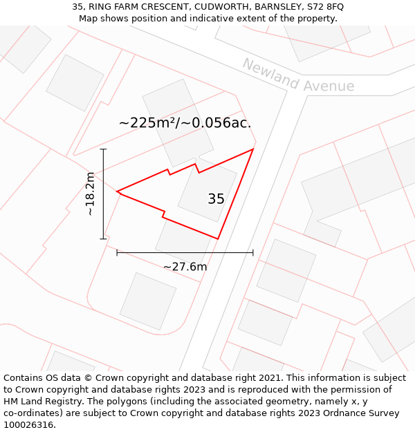 35, RING FARM CRESCENT, CUDWORTH, BARNSLEY, S72 8FQ: Plot and title map