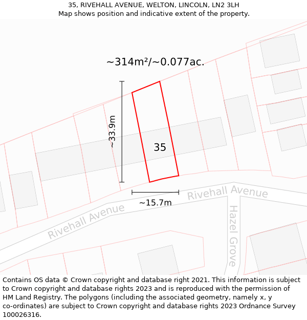 35, RIVEHALL AVENUE, WELTON, LINCOLN, LN2 3LH: Plot and title map