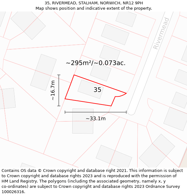 35, RIVERMEAD, STALHAM, NORWICH, NR12 9PH: Plot and title map