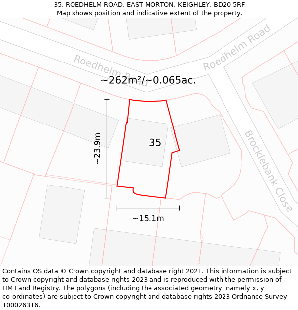 35, ROEDHELM ROAD, EAST MORTON, KEIGHLEY, BD20 5RF: Plot and title map