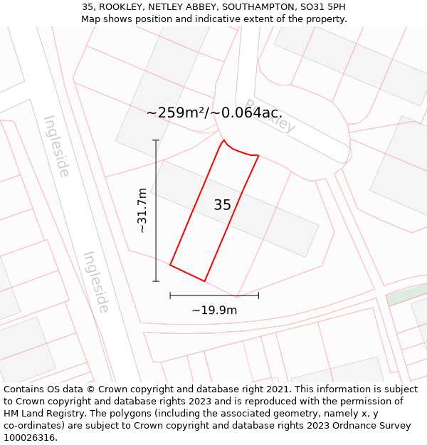 35, ROOKLEY, NETLEY ABBEY, SOUTHAMPTON, SO31 5PH: Plot and title map