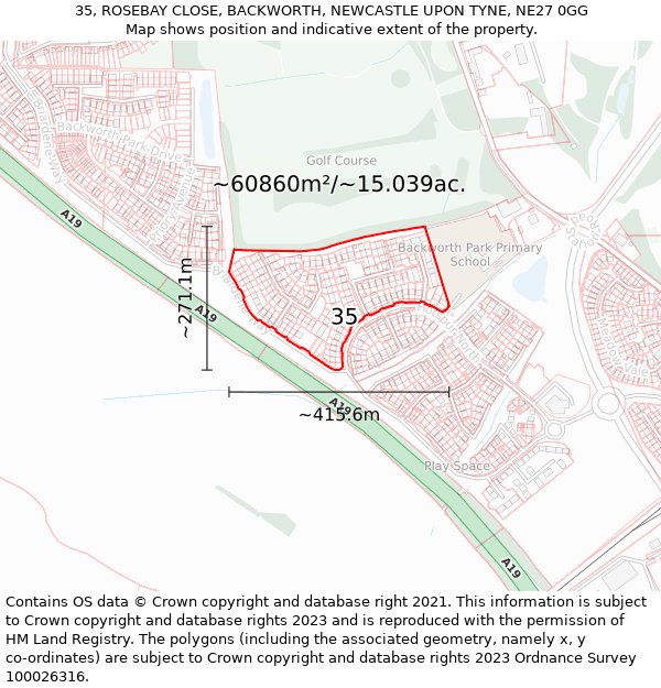 35, ROSEBAY CLOSE, BACKWORTH, NEWCASTLE UPON TYNE, NE27 0GG: Plot and title map