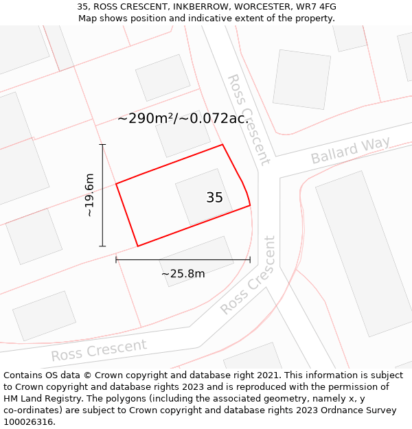 35, ROSS CRESCENT, INKBERROW, WORCESTER, WR7 4FG: Plot and title map