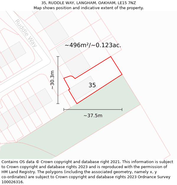 35, RUDDLE WAY, LANGHAM, OAKHAM, LE15 7NZ: Plot and title map