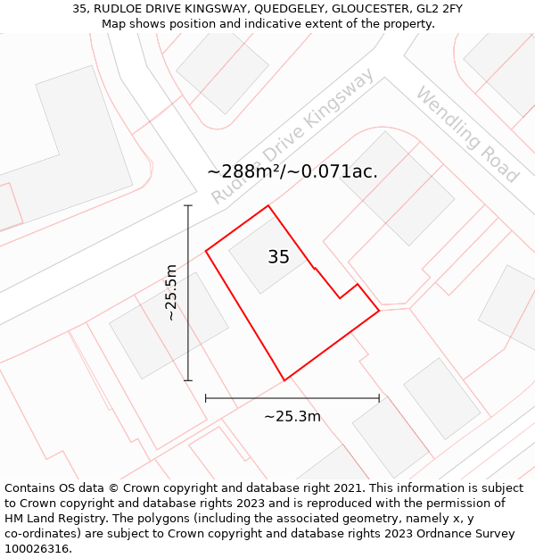 35, RUDLOE DRIVE KINGSWAY, QUEDGELEY, GLOUCESTER, GL2 2FY: Plot and title map