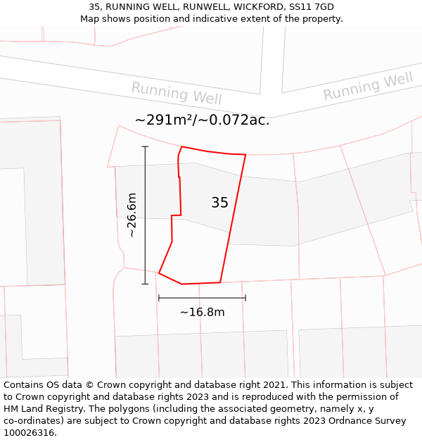 35, RUNNING WELL, RUNWELL, WICKFORD, SS11 7GD: Plot and title map