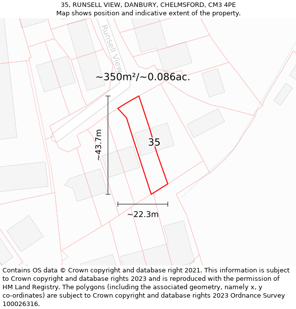 35, RUNSELL VIEW, DANBURY, CHELMSFORD, CM3 4PE: Plot and title map