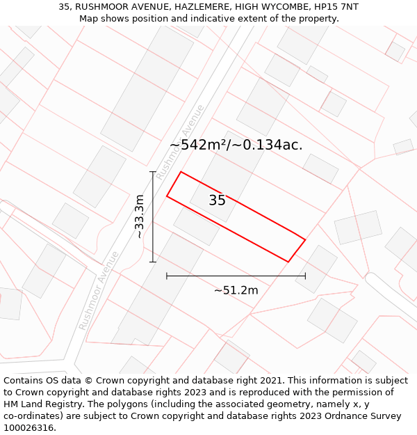 35, RUSHMOOR AVENUE, HAZLEMERE, HIGH WYCOMBE, HP15 7NT: Plot and title map