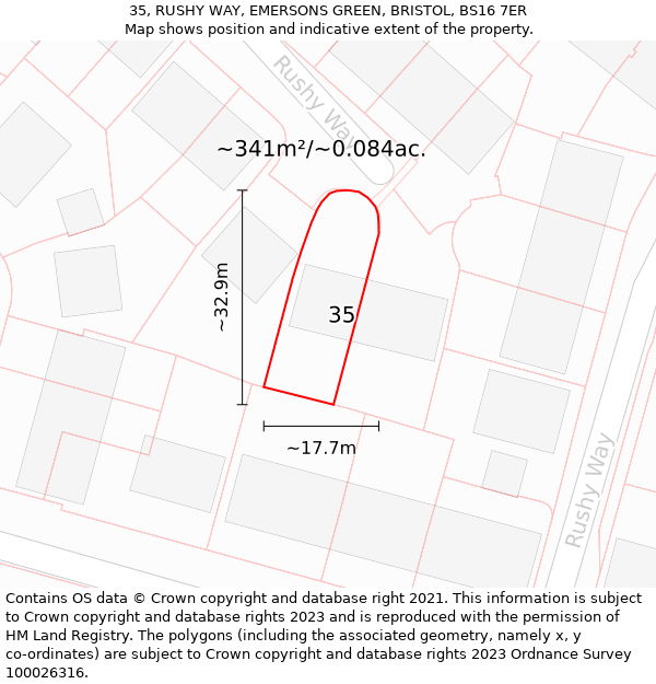 35, RUSHY WAY, EMERSONS GREEN, BRISTOL, BS16 7ER: Plot and title map
