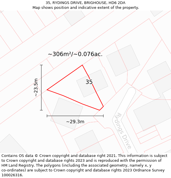 35, RYDINGS DRIVE, BRIGHOUSE, HD6 2DA: Plot and title map