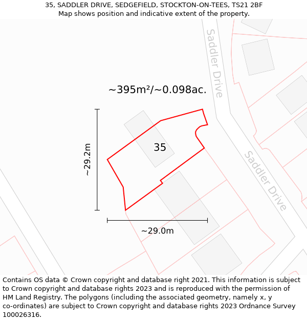 35, SADDLER DRIVE, SEDGEFIELD, STOCKTON-ON-TEES, TS21 2BF: Plot and title map