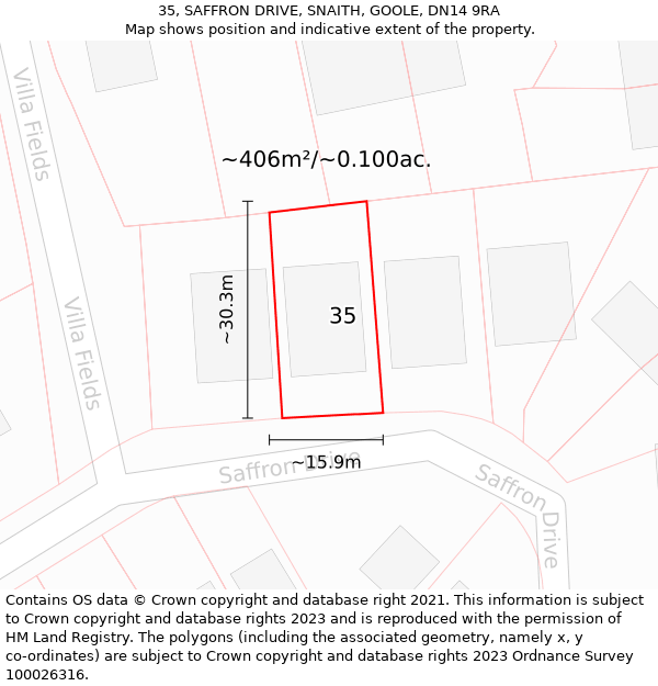 35, SAFFRON DRIVE, SNAITH, GOOLE, DN14 9RA: Plot and title map