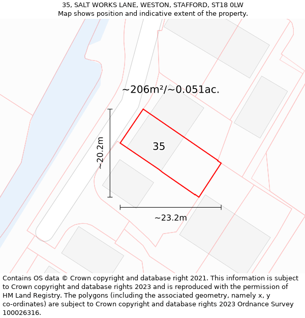 35, SALT WORKS LANE, WESTON, STAFFORD, ST18 0LW: Plot and title map