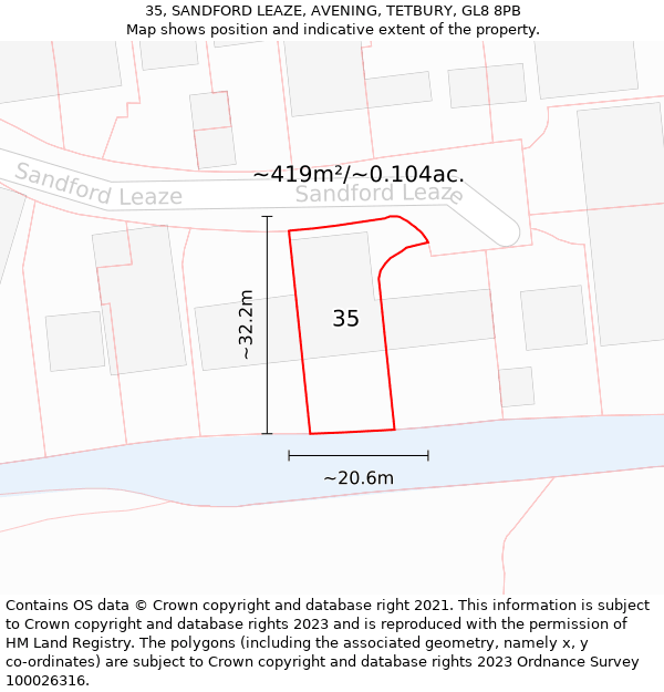35, SANDFORD LEAZE, AVENING, TETBURY, GL8 8PB: Plot and title map