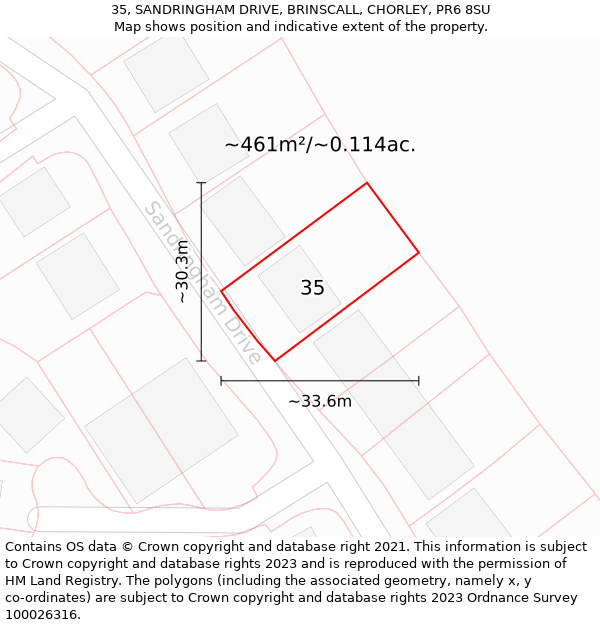 35, SANDRINGHAM DRIVE, BRINSCALL, CHORLEY, PR6 8SU: Plot and title map