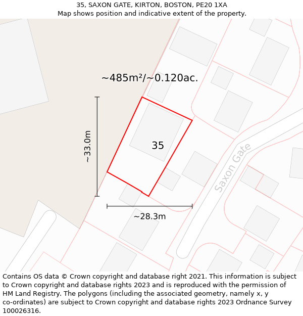 35, SAXON GATE, KIRTON, BOSTON, PE20 1XA: Plot and title map