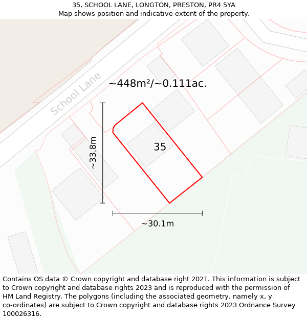 35, SCHOOL LANE, LONGTON, PRESTON, PR4 5YA: Plot and title map