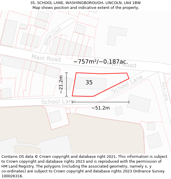 35, SCHOOL LANE, WASHINGBOROUGH, LINCOLN, LN4 1BW: Plot and title map