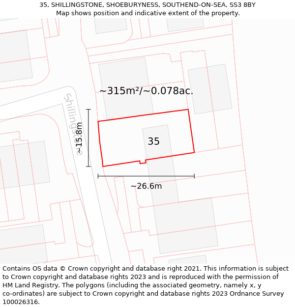 35, SHILLINGSTONE, SHOEBURYNESS, SOUTHEND-ON-SEA, SS3 8BY: Plot and title map