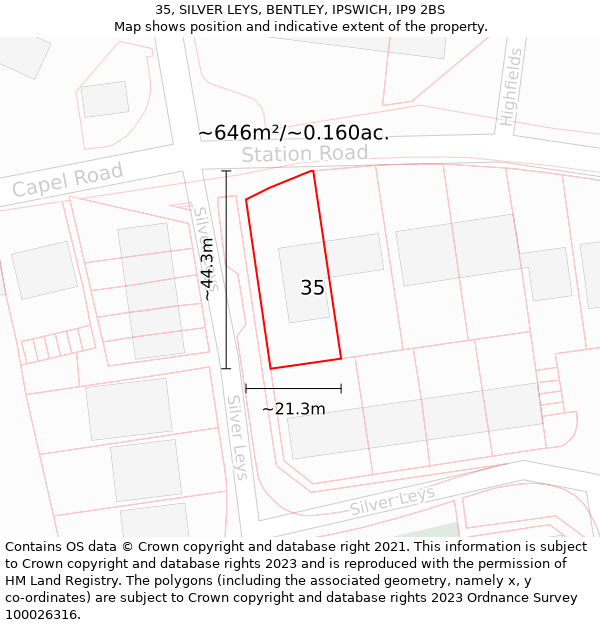 35, SILVER LEYS, BENTLEY, IPSWICH, IP9 2BS: Plot and title map