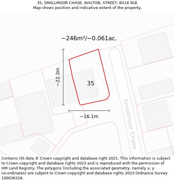 35, SMALLMOOR CHASE, WALTON, STREET, BA16 9LB: Plot and title map