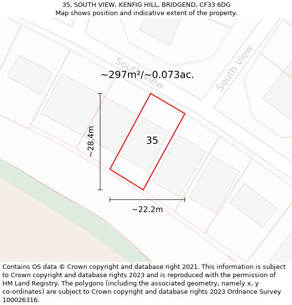 35, SOUTH VIEW, KENFIG HILL, BRIDGEND, CF33 6DG: Plot and title map