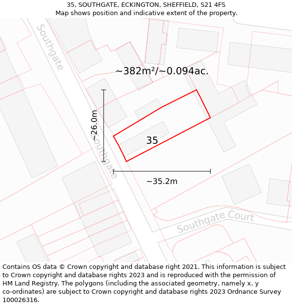 35, SOUTHGATE, ECKINGTON, SHEFFIELD, S21 4FS: Plot and title map