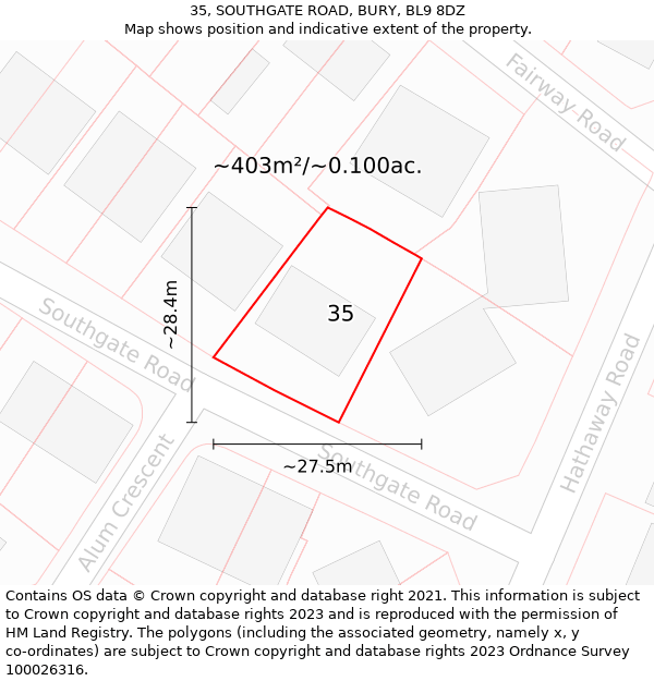 35, SOUTHGATE ROAD, BURY, BL9 8DZ: Plot and title map