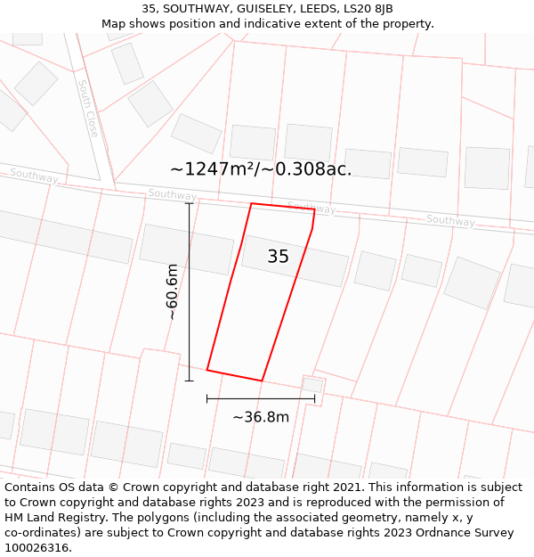 35, SOUTHWAY, GUISELEY, LEEDS, LS20 8JB: Plot and title map