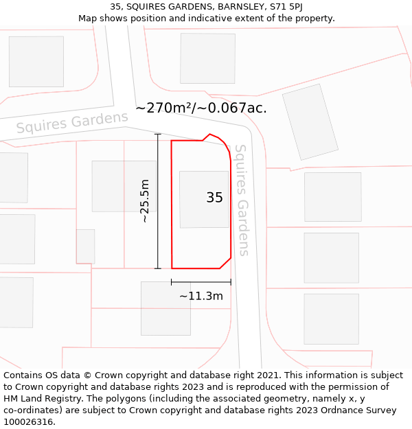 35, SQUIRES GARDENS, BARNSLEY, S71 5PJ: Plot and title map