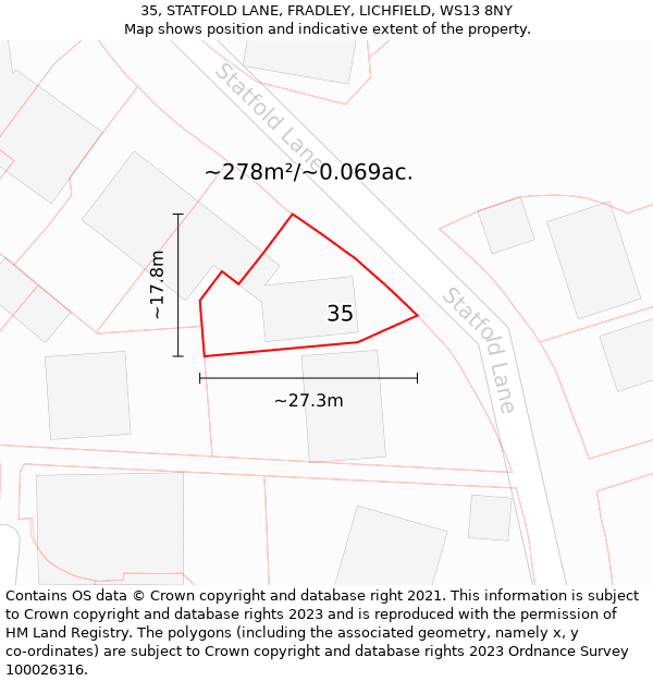 35, STATFOLD LANE, FRADLEY, LICHFIELD, WS13 8NY: Plot and title map