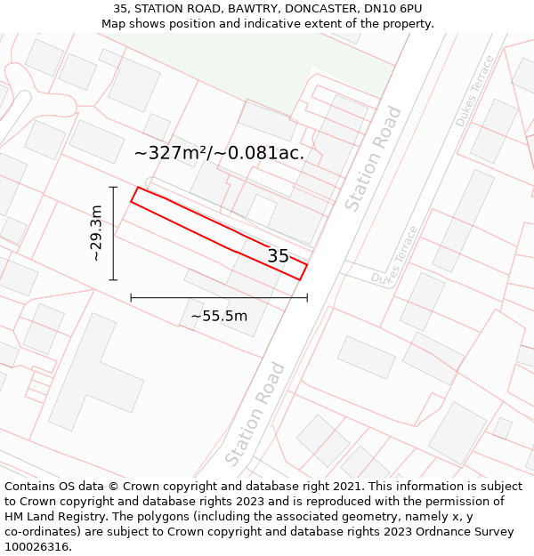 35, STATION ROAD, BAWTRY, DONCASTER, DN10 6PU: Plot and title map