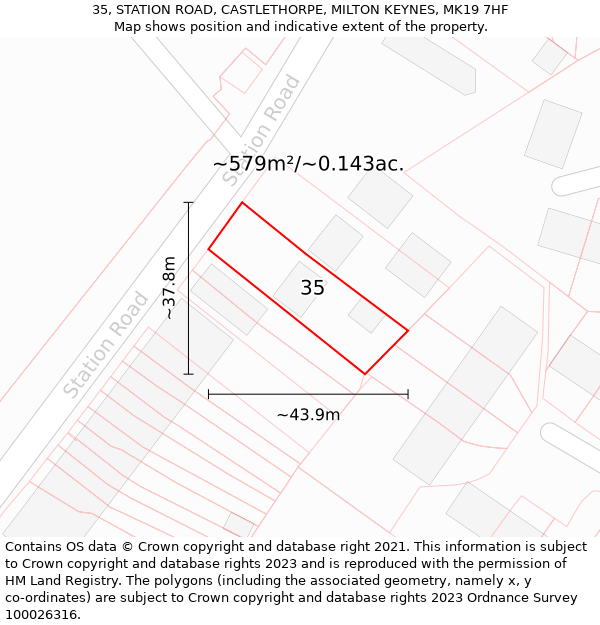 35, STATION ROAD, CASTLETHORPE, MILTON KEYNES, MK19 7HF: Plot and title map