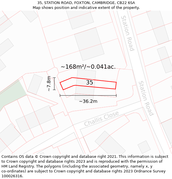 35, STATION ROAD, FOXTON, CAMBRIDGE, CB22 6SA: Plot and title map