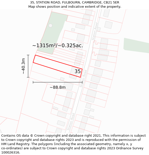 35, STATION ROAD, FULBOURN, CAMBRIDGE, CB21 5ER: Plot and title map