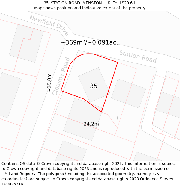 35, STATION ROAD, MENSTON, ILKLEY, LS29 6JH: Plot and title map